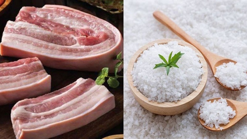 Thịt ba chỉ tươi và muối hột