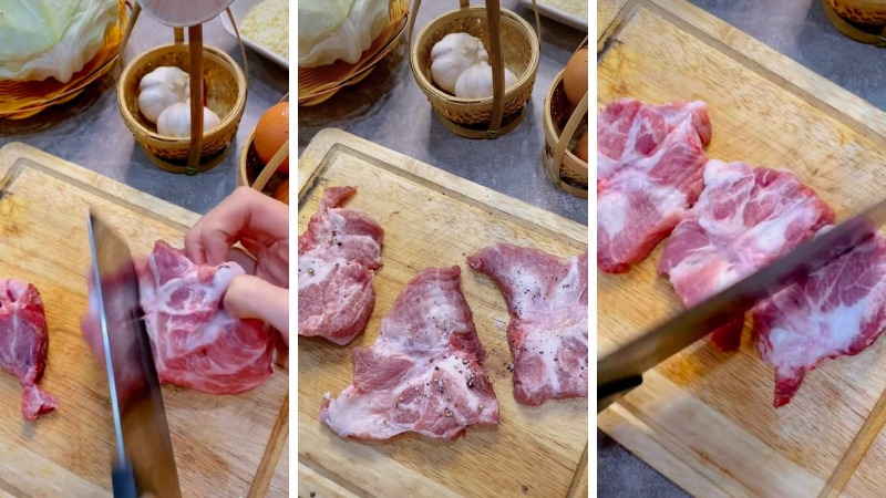 Thịt heo thái nhỏ và ướp gia vị