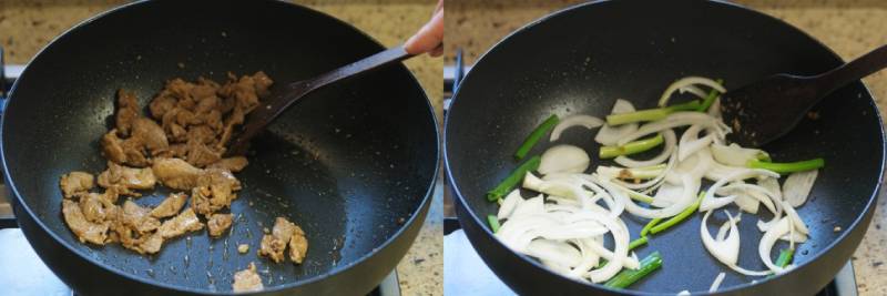 Tiến hành xào thịt và hành tây