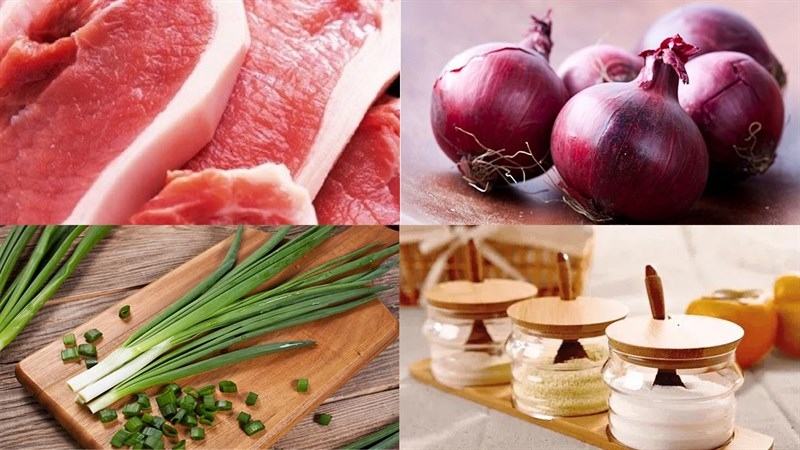 Các nguyên liệu làm món thịt heo xào hành