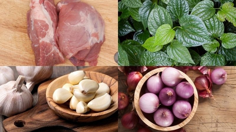 Các nguyên liệu làm món thịt heo xào lá lốt