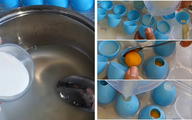 Công đoạn nấu bột lòng trắng