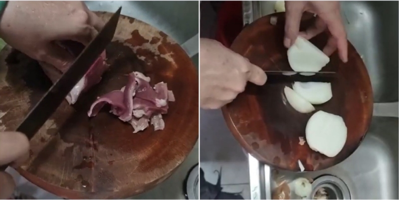 sơ chế thịt bò và hành tây
