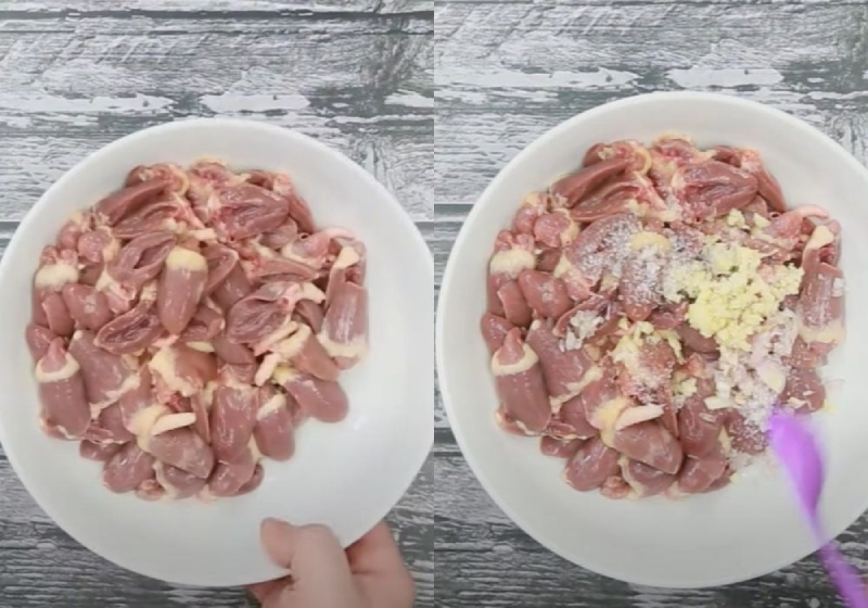 Tim gà ướp với gia vị