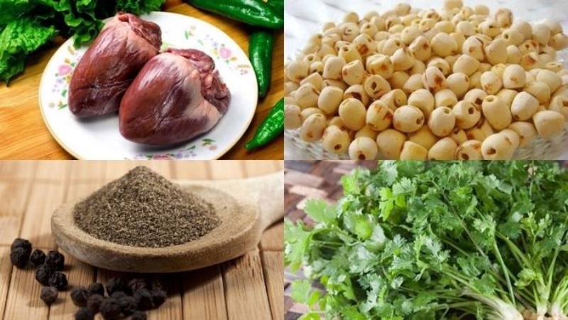 Nguyên liệu nấu tim heo hầm hạt sen