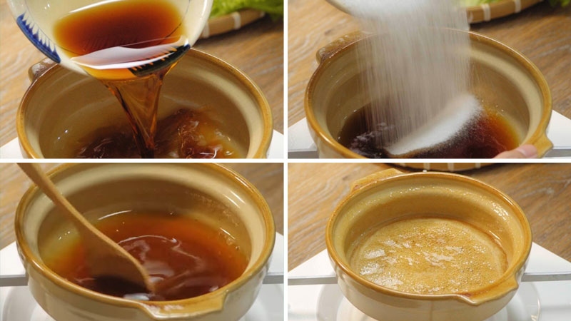 Nấu nước mắm đường chuẩn bị ngâm tôm chua ngày Tết