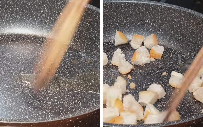 Chiên bánh mì trên chảo nóng