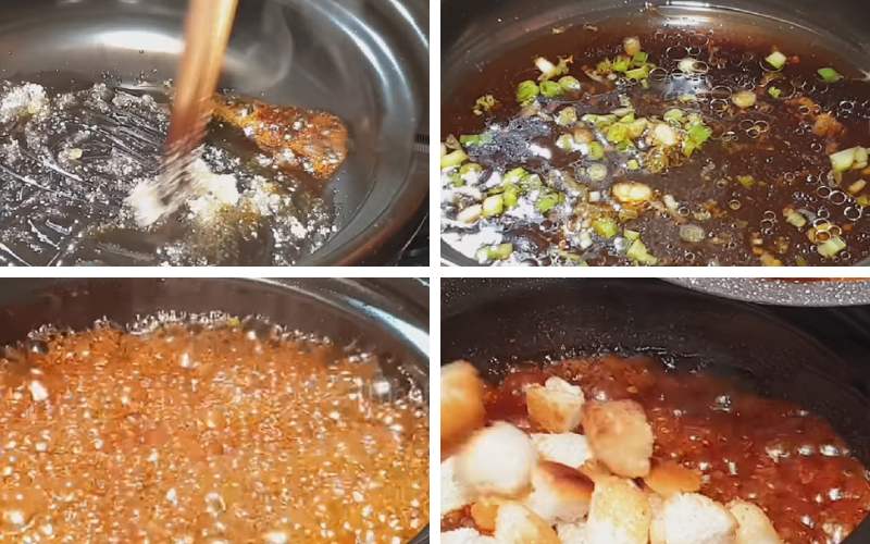 Tiến hành kho tóp mỡ chay