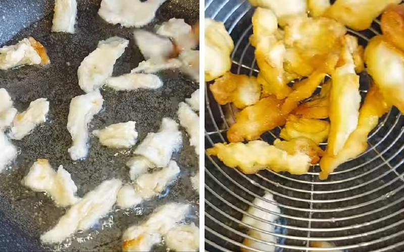 Làm nóng chảo dầu và cho bánh mì vào chiên giòn