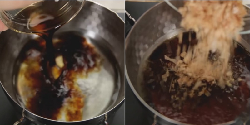 Nấu nước tương với cá bào làm nước sốt trứng