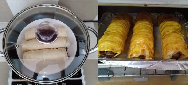 Công đoạn hấp và nướng vịt quay chay