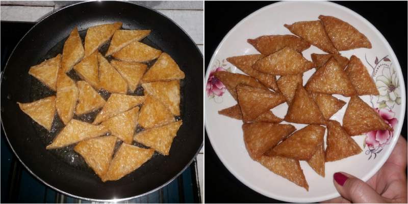 Chiên thịt chay trên chảo dầu nóng