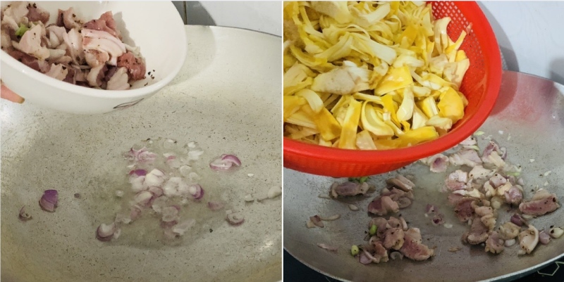 phi thơm hành và xào xơ mít với thịt heo