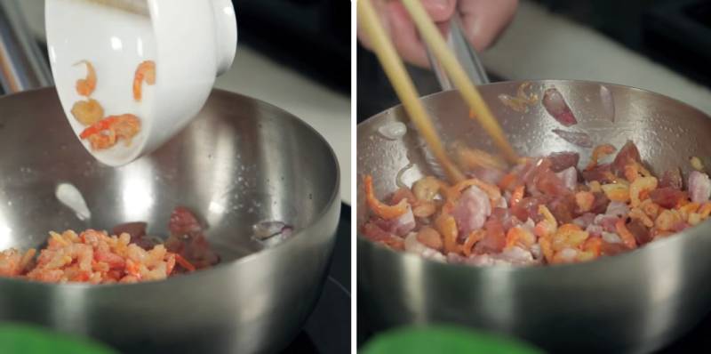 Công đoạn xào nhân xôi