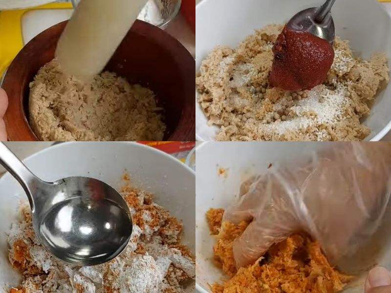 Giã nhuyễn nguyên liệu làm xúc xích từ hem chay