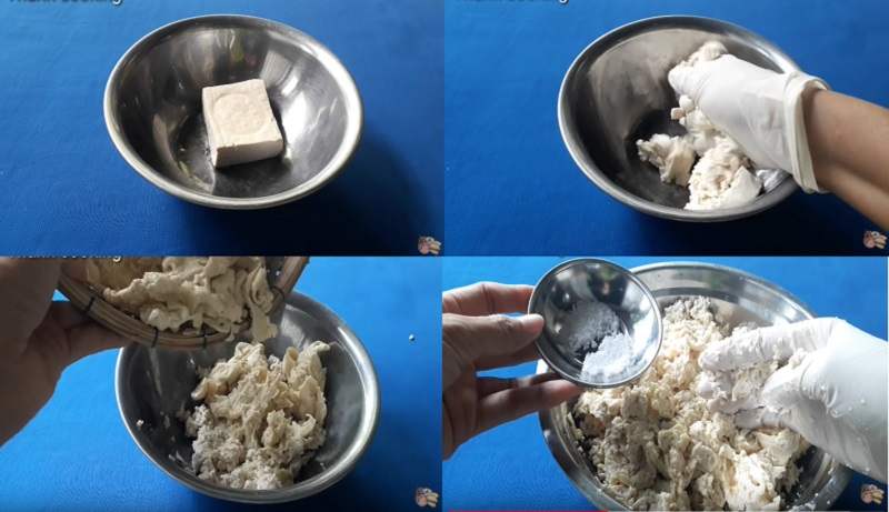 Xé nhỏ sườn non chay rồi giã nát
