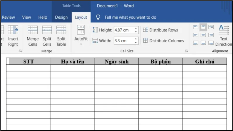 Chọn thẻ Layout trên thanh công cụ
