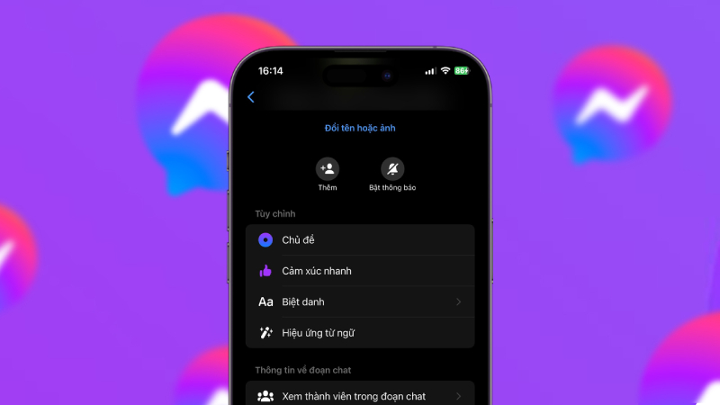 Giao diện cài đặt nhóm Messenger trên điện thoại