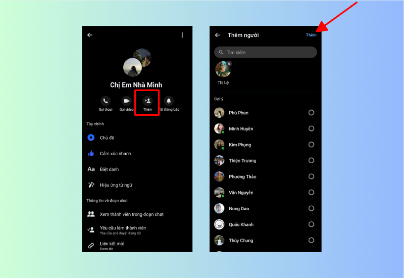Thêm thành viên mới vào nhóm Messenger