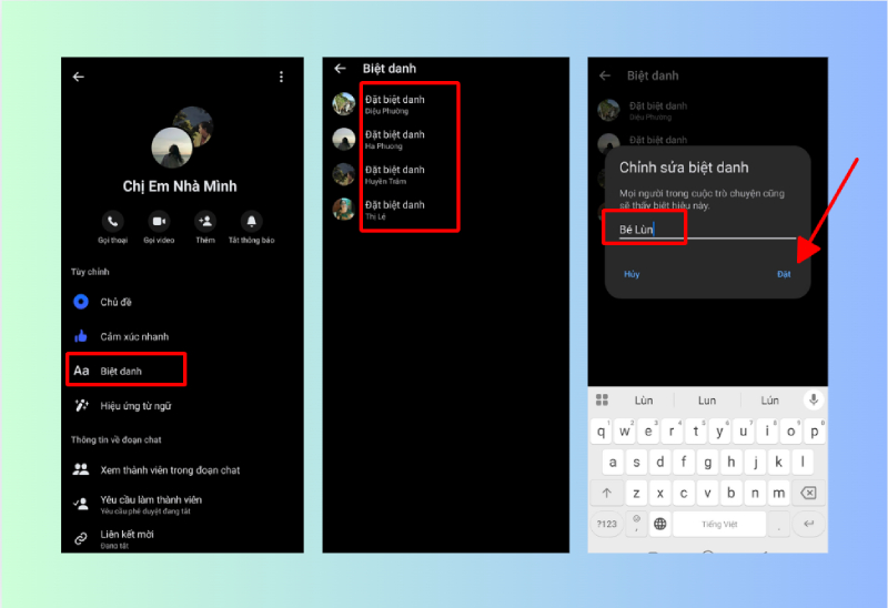 Đặt biệt danh cho thành viên trong nhóm Messenger