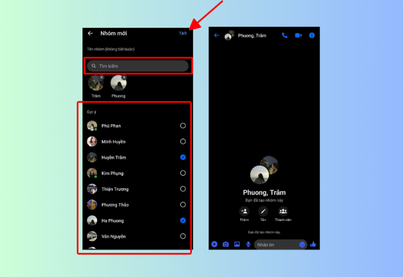 Chọn thành viên để tạo nhóm Messenger