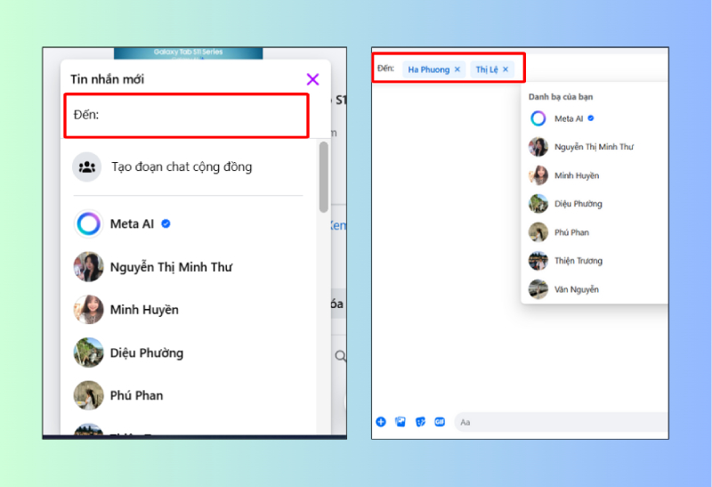 Nhập tên người để tạo nhóm chat Messenger trên máy tính