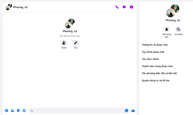 Nhóm Messenger mới tạo trên máy tính