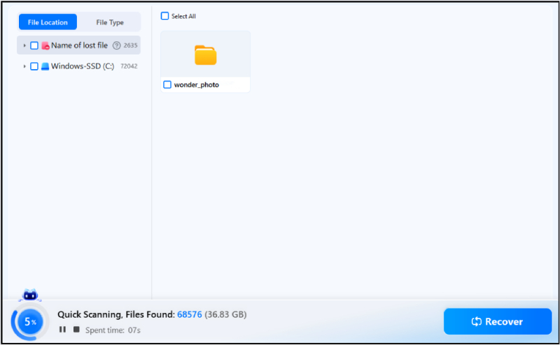 Phần mềm Recoverit đang quét dữ liệu để tìm file Excel bị mất