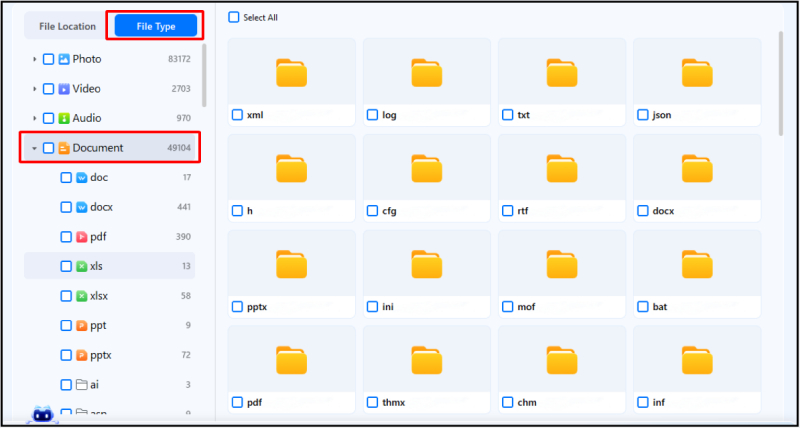 Lọc kết quả quét theo loại file Document trong Recoverit
