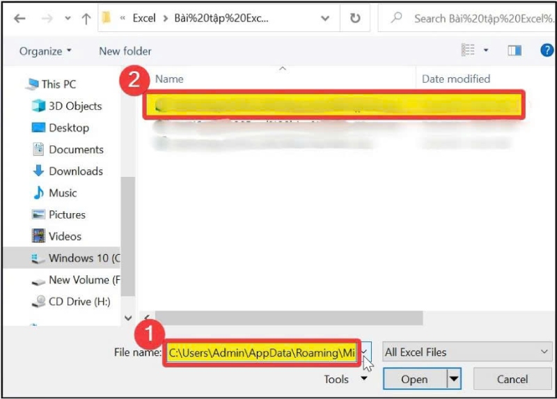 Mở thư mục AutoRecover bằng đường dẫn File name trong Excel
