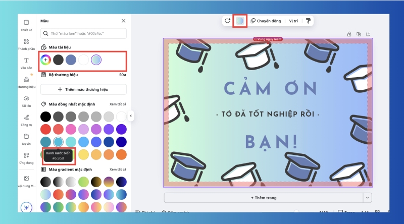 Chọn màu nền thiết kế và xem mã màu cụ thể trên Canva