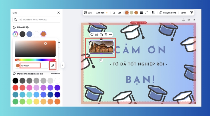 Lấy mã màu hex bằng công cụ chọn màu trong Canva