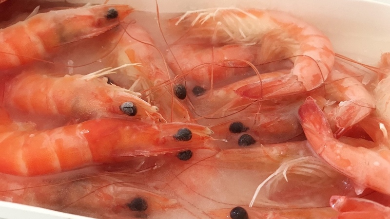 Ngâm tôm luộc trong tô nước đá