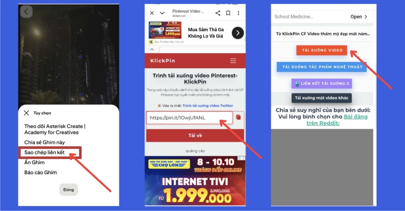 Sao chép liên kết và dán link để tải video Pinterest