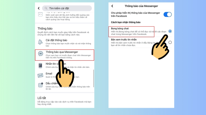 Chọn thông báo Messenger và bật bong bóng chat trên iPhone