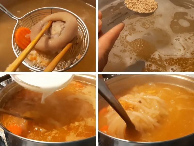 Công đoạn nấu bánh canh cua giò heo