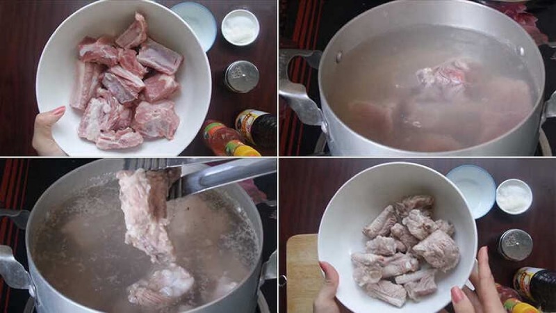 Các bước chần sườn heo sơ qua nước sôi 