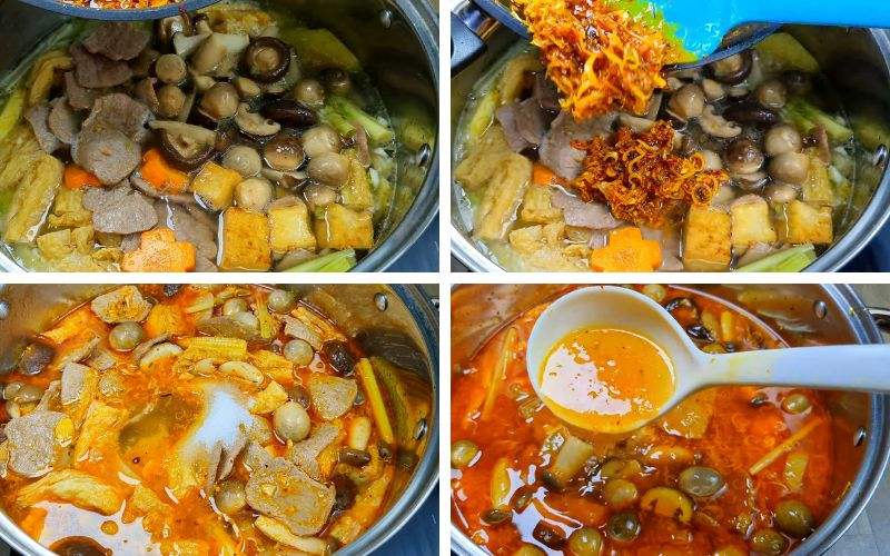 Tiến hành công đoạn làm nước dùng cho bún bò Huế chay