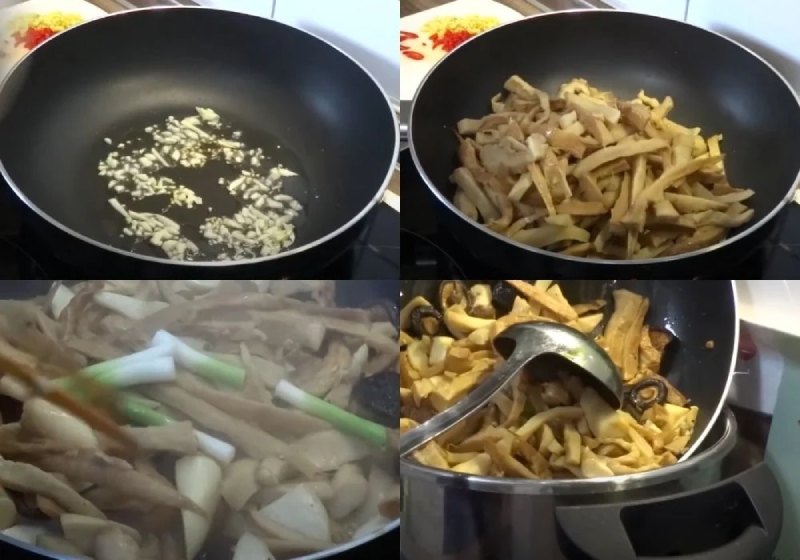 Xào nấm trên chảo