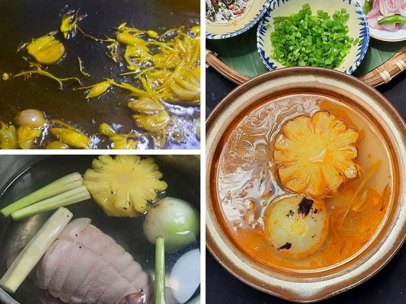 Công đoạn nấu nước dùng cho bún giò heo