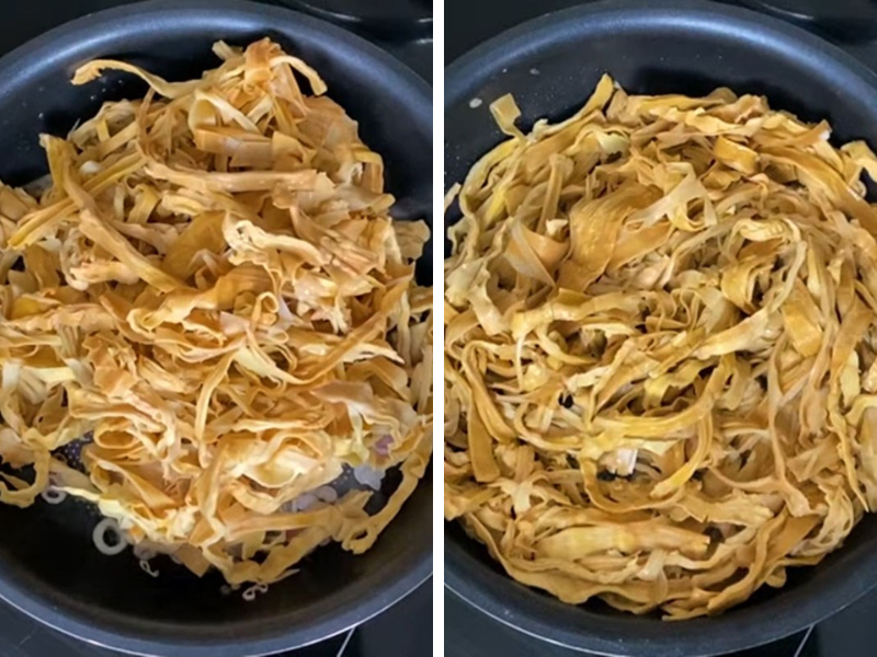 Cho măng vào chảo xào sơ