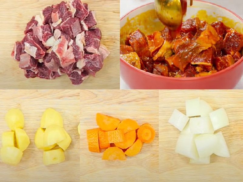 Sơ chế nguyên liệu nấu cà ri bò