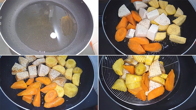 Tiến hành chiên sơ củ quả