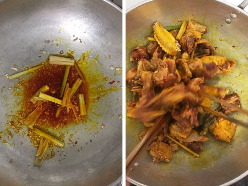 Công đoạn xào thịt gà