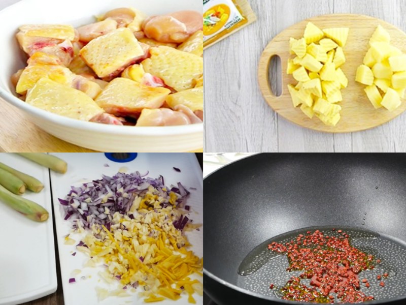 Sơ chế nguyên liệu làm cà ri gà