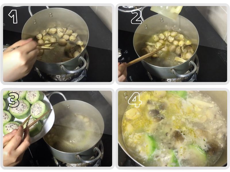 Quá trình nấu canh bí đao nấm chay