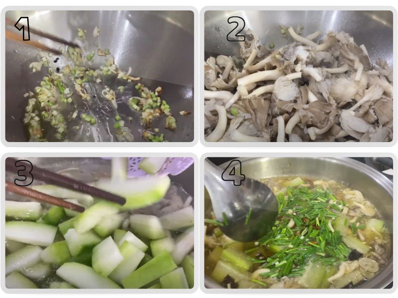 Công đoạn nấu canh bí đao nấm bào ngư