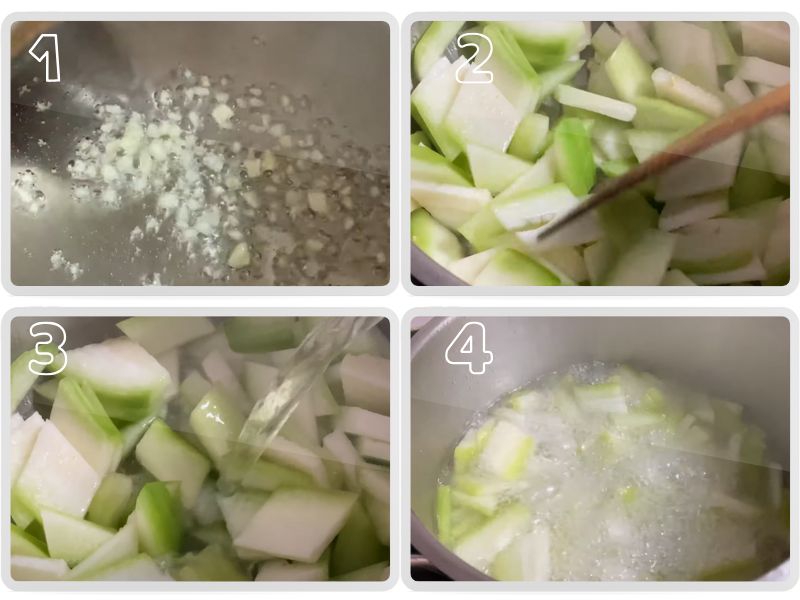 Công đoạn nấu canh bí đao chay