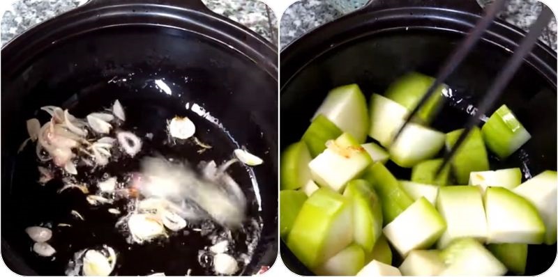 Công đoạn xào bí đao