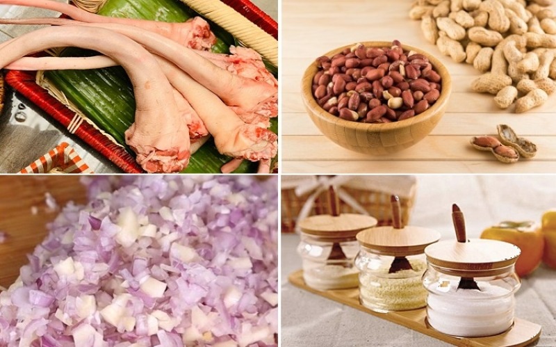 Nguyên liệu: đuôi heo, đậu phộng, hành tím, các loại gia vị"